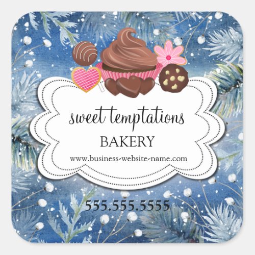 Winter Holiday Assorted Desserts Bakery Packaging Square Sticker