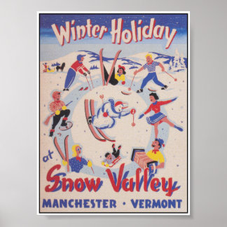Winter Holiday at Snow Valley Vermont Vintage Ski Poster