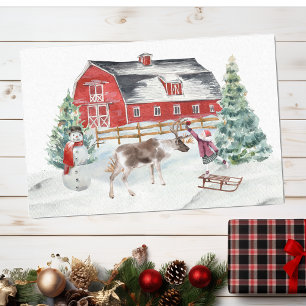 Winter Holiday Barn Reindeer Girl Christmas Tissue Paper