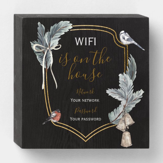Winter Holiday Birds Guest WiFi Wooden Box Sign (Front Horizontal)