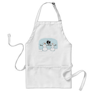 Winter Holiday Border Collie Playing with Snowmen Adult Apron