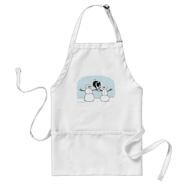 Winter Holiday Border Collie Playing with Snowmen Adult Apron (Front)