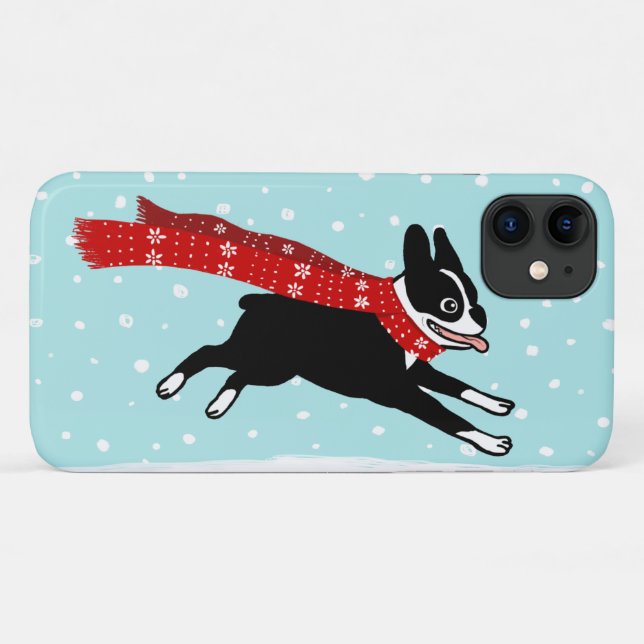 Winter Holiday Boston Terrier Wearing Red Scarf Case-Mate iPhone Case (Back (Horizontal))