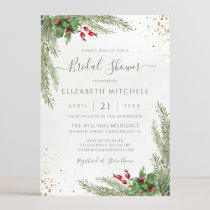 Winter Holiday Botanical Greenery Bridal Shower Invitation