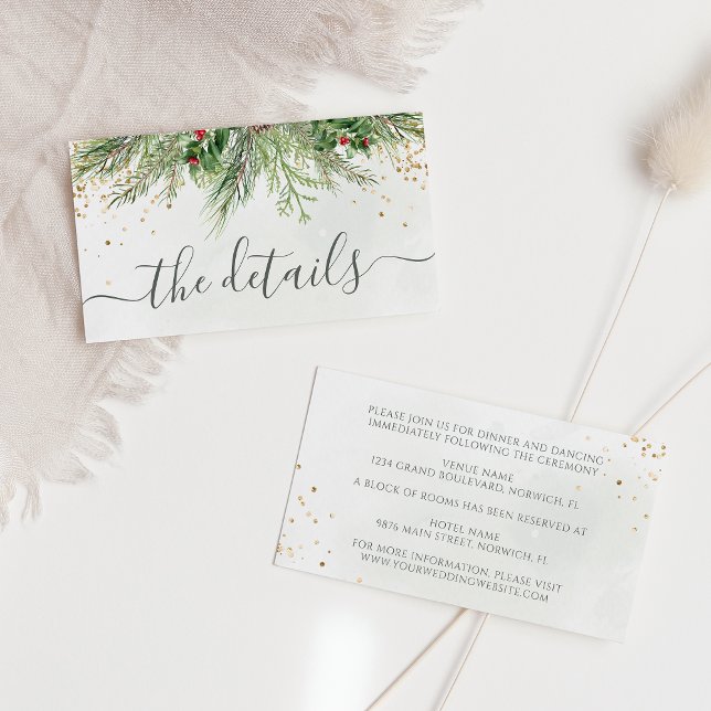 Winter Holiday Botanical Greenery Glitter Wedding Enclosure Card (Creator Uploaded)