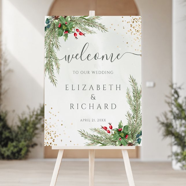Winter Holiday Botanical Greenery Glitter Wedding Foam Board (Creator Uploaded)