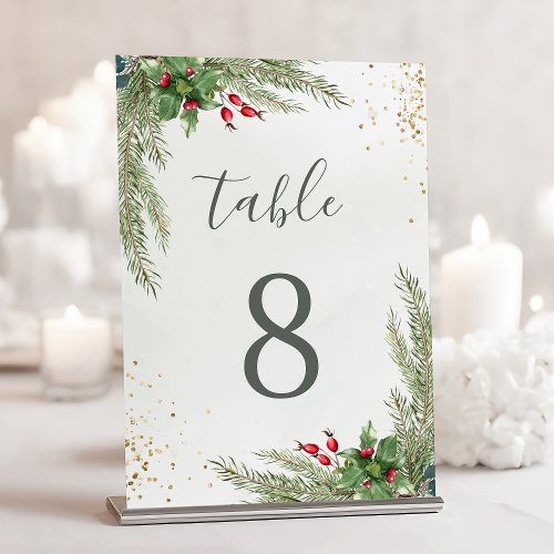 Winter Holiday Botanical Greenery Table Number