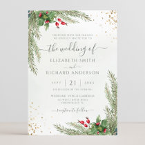 Winter Holiday Botanical Greenery Wedding Invitation
