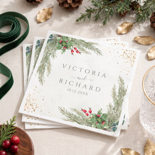 Winter Holiday Botanical Greenery Wedding Napkins