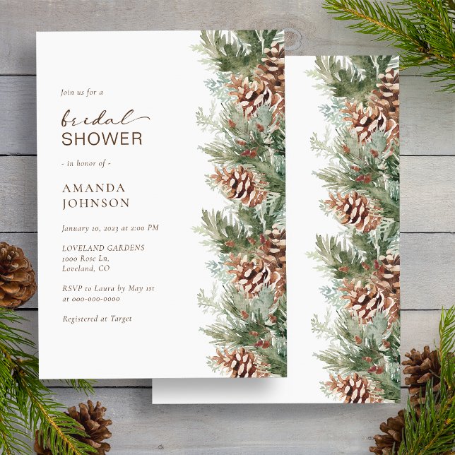 Winter Holiday Bridal Shower Invitation (White Pine Evergreen Winter Holiday Bridal Shower Invitation by Painted Paperie
)