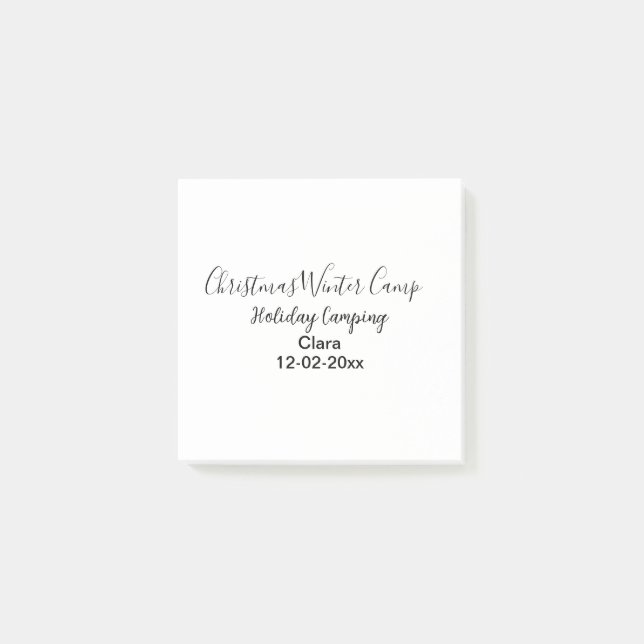 Winter holiday camping custom add name date post-it notes (Front)