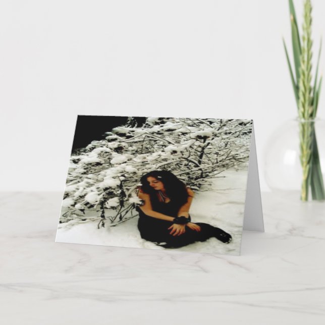 Winter Holiday Card: "Snow Tree with Girl" (Front)