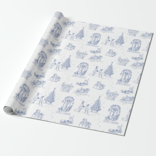 Winter Holiday Christmas Blue White Toile Gift Wrapping Paper