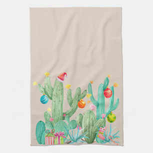 Winter Holiday Christmas Cactus Desert Southwest Kitchen Towel