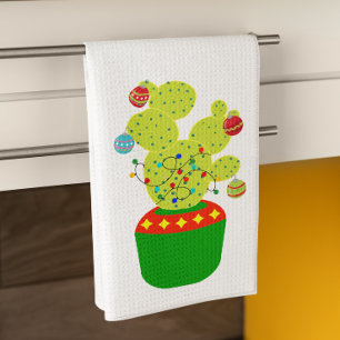 Winter Holiday Christmas Cactus Desert Southwest Kitchen Towel