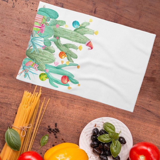 Winter Holiday Christmas Cactus Desert Southwest Kitchen Towel (Creator Uploaded)