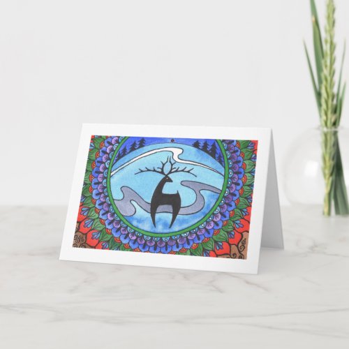 Winter holidaychristmas card Deer Mandala Holiday Card