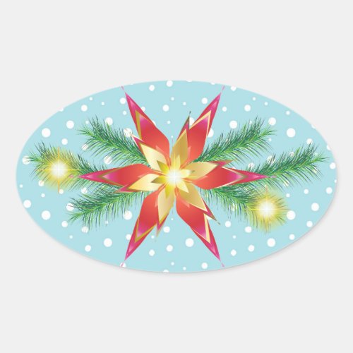 Winter Holiday Christmas  New Year Decoration Oval Sticker