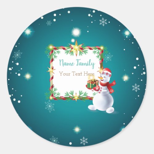 Winter Holiday Christmas  New Year Snowman Classic Round Sticker