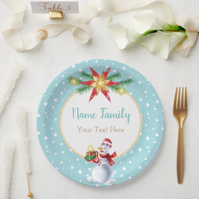 Winter Holiday Christmas & New Year Snowman Paper Plates (Wedding)
