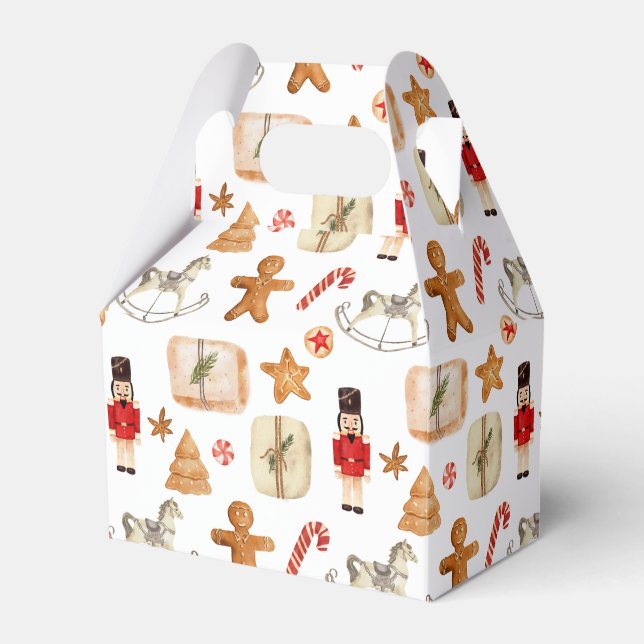 Winter Holiday Christmas Nutcracker Cookie Pattern Favor Boxes (Front Side)