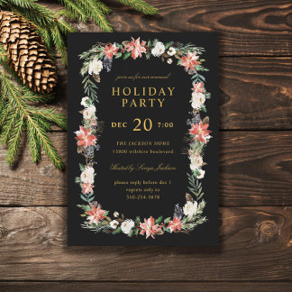 Winter Holiday Christmas Party Black Custom Color Invitation