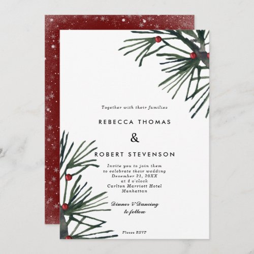 winter holiday christmas pine berry wedding invitation