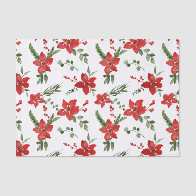 Winter Holiday Christmas Red Floral Pattern   Tissue Paper (Front)