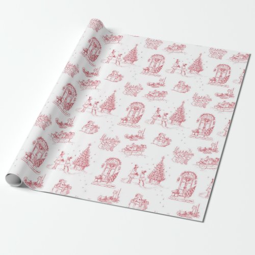 Winter Holiday Christmas Red White Toile Gift Wrapping Paper