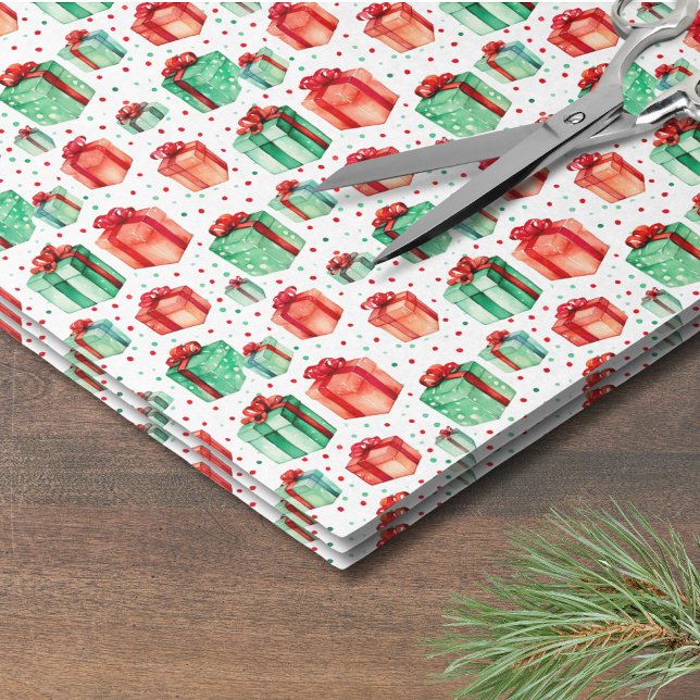 Winter Holiday Christmas Tissue Paper (Watercolor Holiday Present Pattern Christmas Tissue Paper )