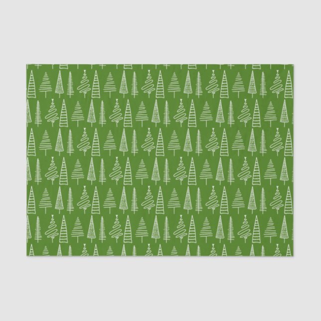 Winter Holiday Christmas Tree Line Pattern Green Tissue Paper (Front)