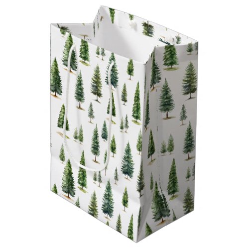 Winter Holiday Christmas Tree Pattern  Medium Gift Bag
