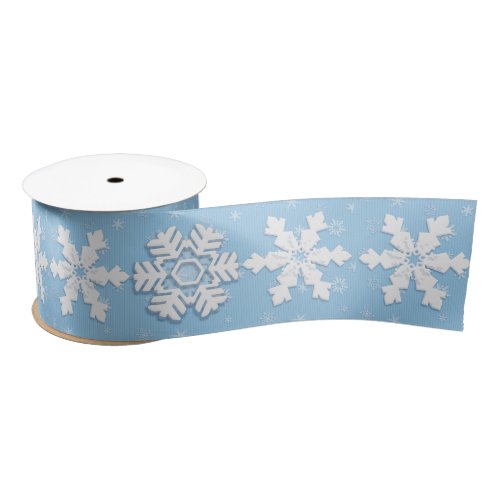 Winter Holiday Christmas White Snowflake Pattern Satin Ribbon