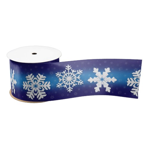 Winter Holiday Christmas White Snowflake Pattern Satin Ribbon