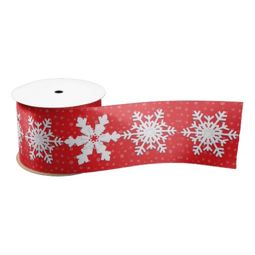 Winter Holiday Christmas White Snowflake Pattern Satin Ribbon