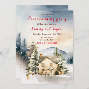 Winter Holiday Cottage Housewarming Party Invitation
