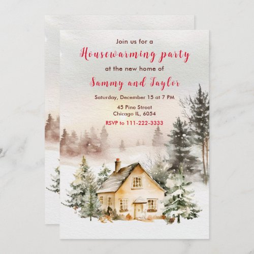 Winter Holiday Cottage Housewarming Party Invitation
