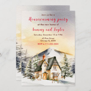 Winter Holiday Cottage Housewarming Party Invitation