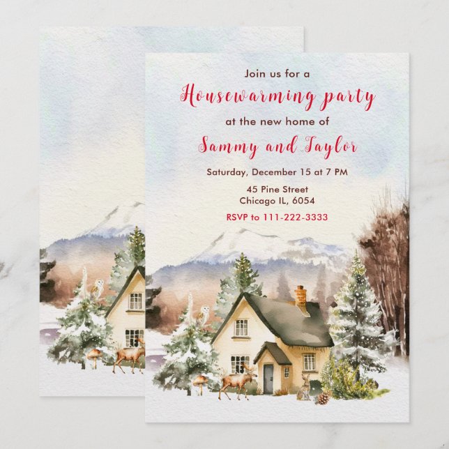Winter Holiday Cottage Housewarming Party Invitation (Front/Back)