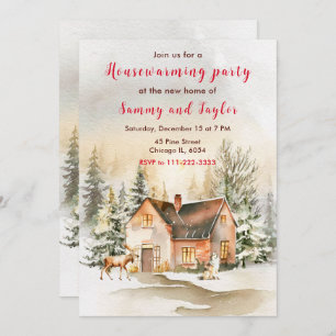 Winter Holiday Cottage Housewarming Party Invitation
