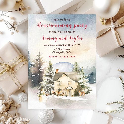 Winter Holiday Cottage Housewarming Party Invitation