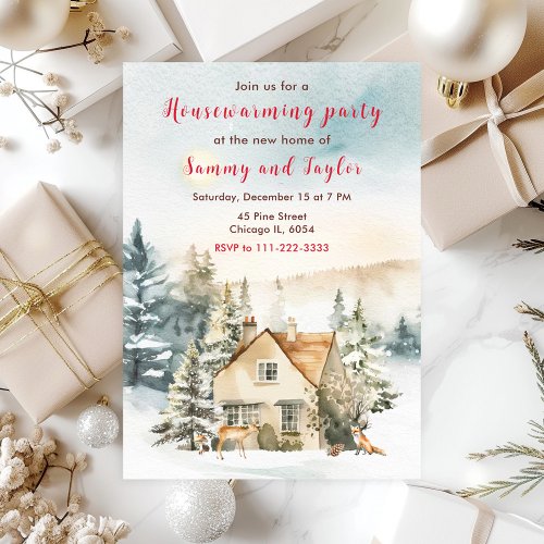 Winter Holiday Cottage Housewarming Party Invitation