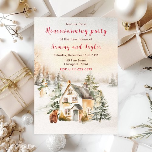 Winter Holiday Cottage Housewarming Party Invitation