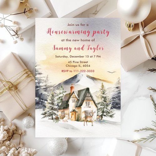 Winter Holiday Cottage Housewarming Party Invitation