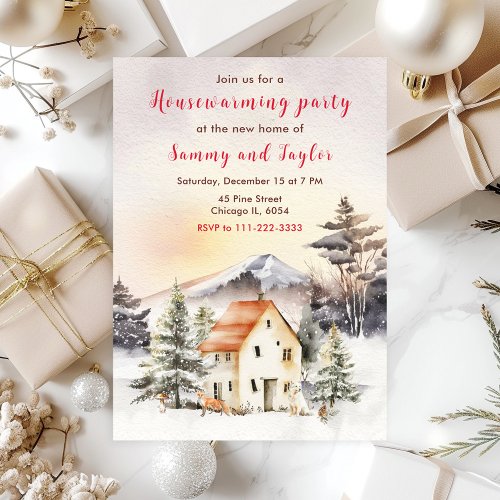 Winter Holiday Cottage Housewarming Party Invitation