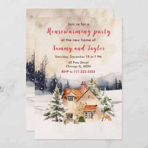 Winter Holiday Cottage Housewarming Party Invitation