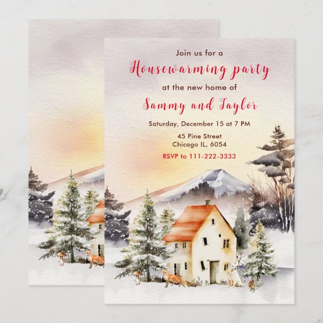 Winter Holiday Cottage Housewarming Party Invitation (Front/Back)