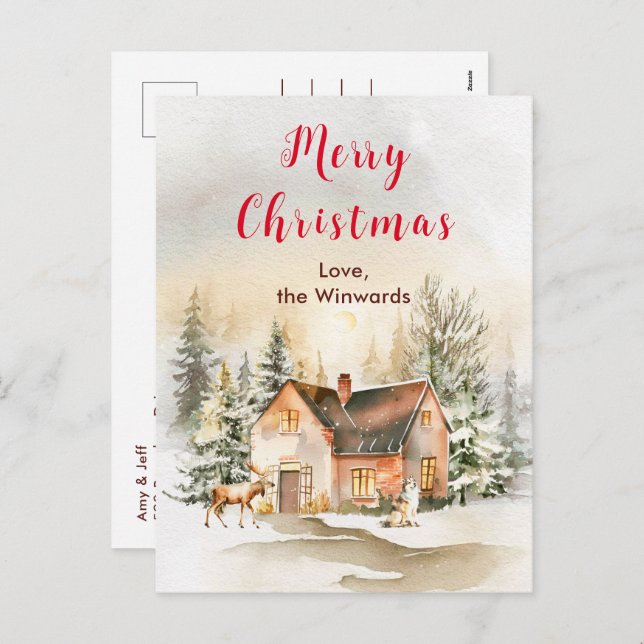 Winter Holiday Cottage Merry Christmas (Front/Back)