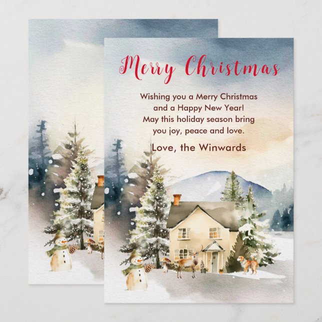 Winter Holiday Cottage Merry Christmas Card (Front/Back)
