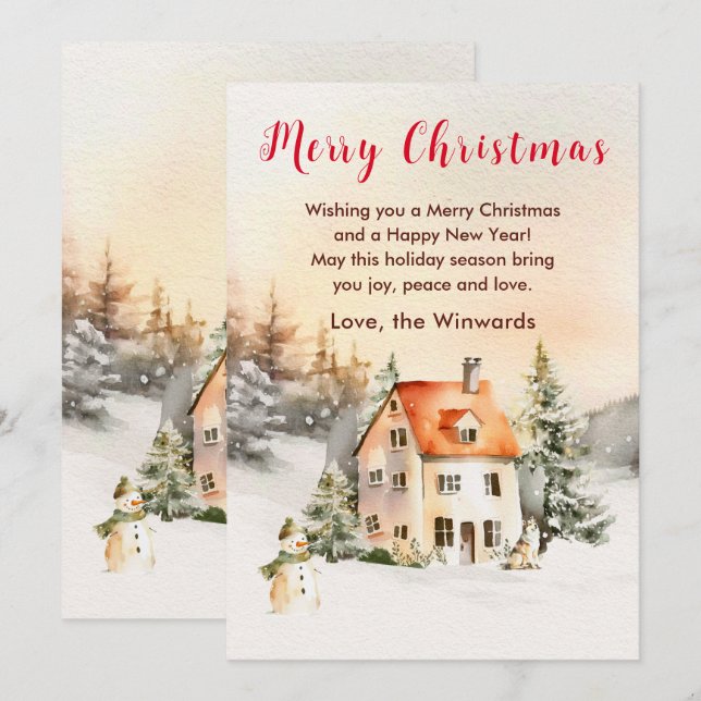 Winter Holiday Cottage Merry Christmas Card (Front/Back)